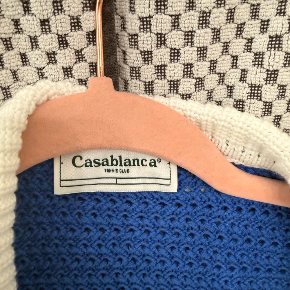Blue & White Knit Short-Sleeve Button Cardigan - Picture 3 of 5
